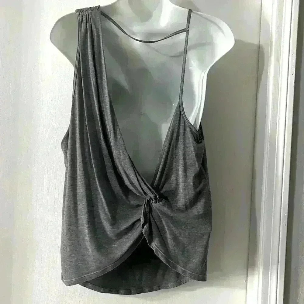 lululemon athletica Gray Draped Knot Front Tank